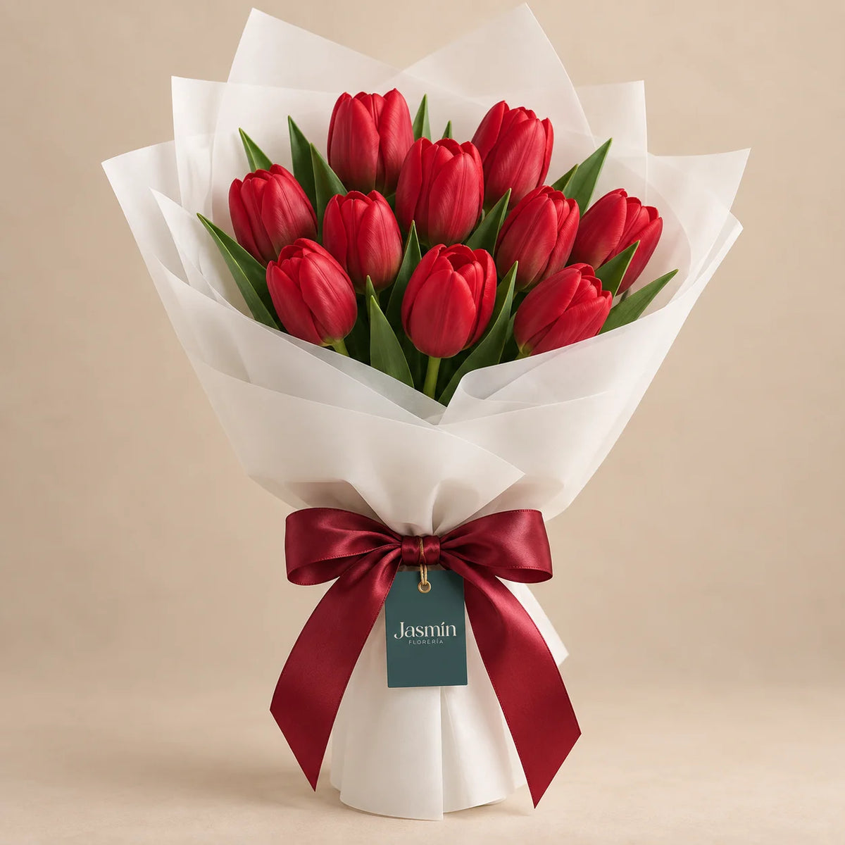Ramo de 10 tulipanes rojos premium